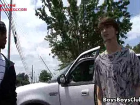 Sexy white twink bareback gay sex with muscular black guy 24